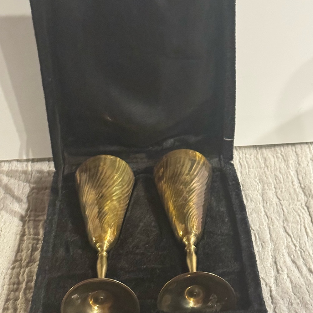 Vintage Gatco Solid Brass Elegant Gold Goblet Set in Black Velvet Case